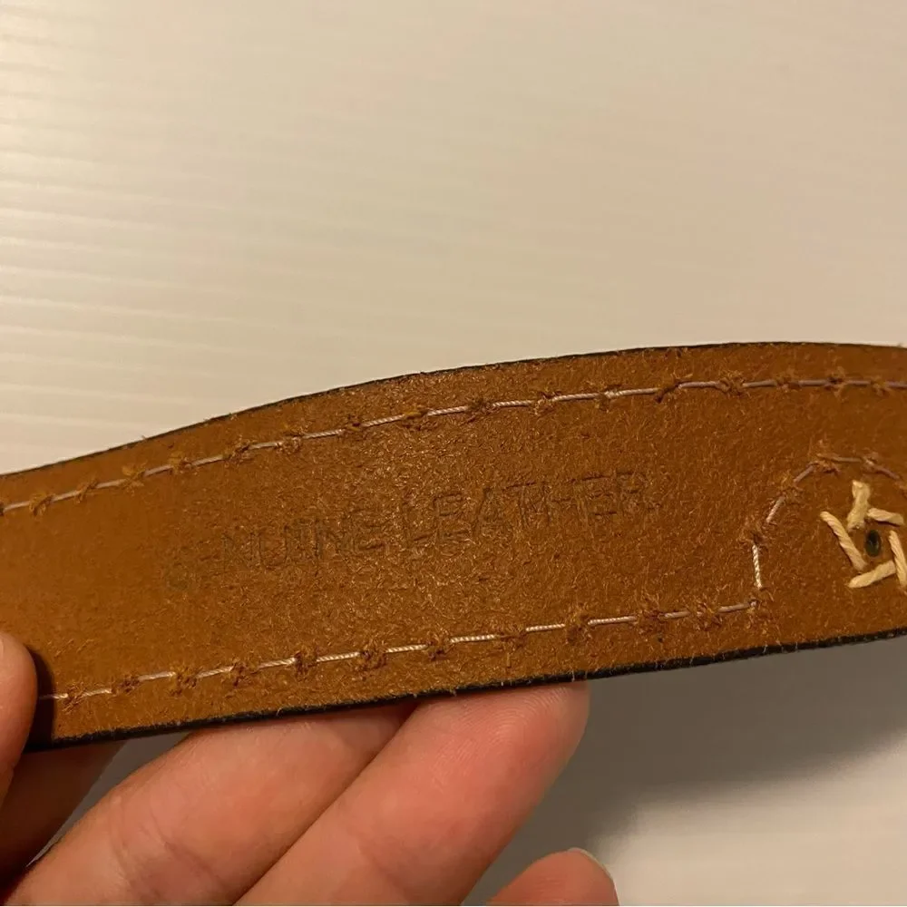 Genuine Leather womans Belt Brown thick stitch embroidery star western cowboy M
